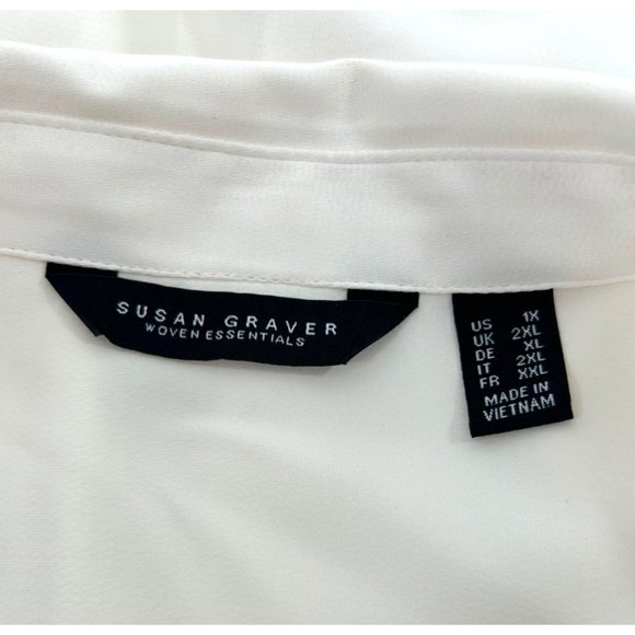 Susan Graver Woven Essentials Blouse Women’s 1X Ivory QVC Collar Long Sleeves - Picture 4 of 8